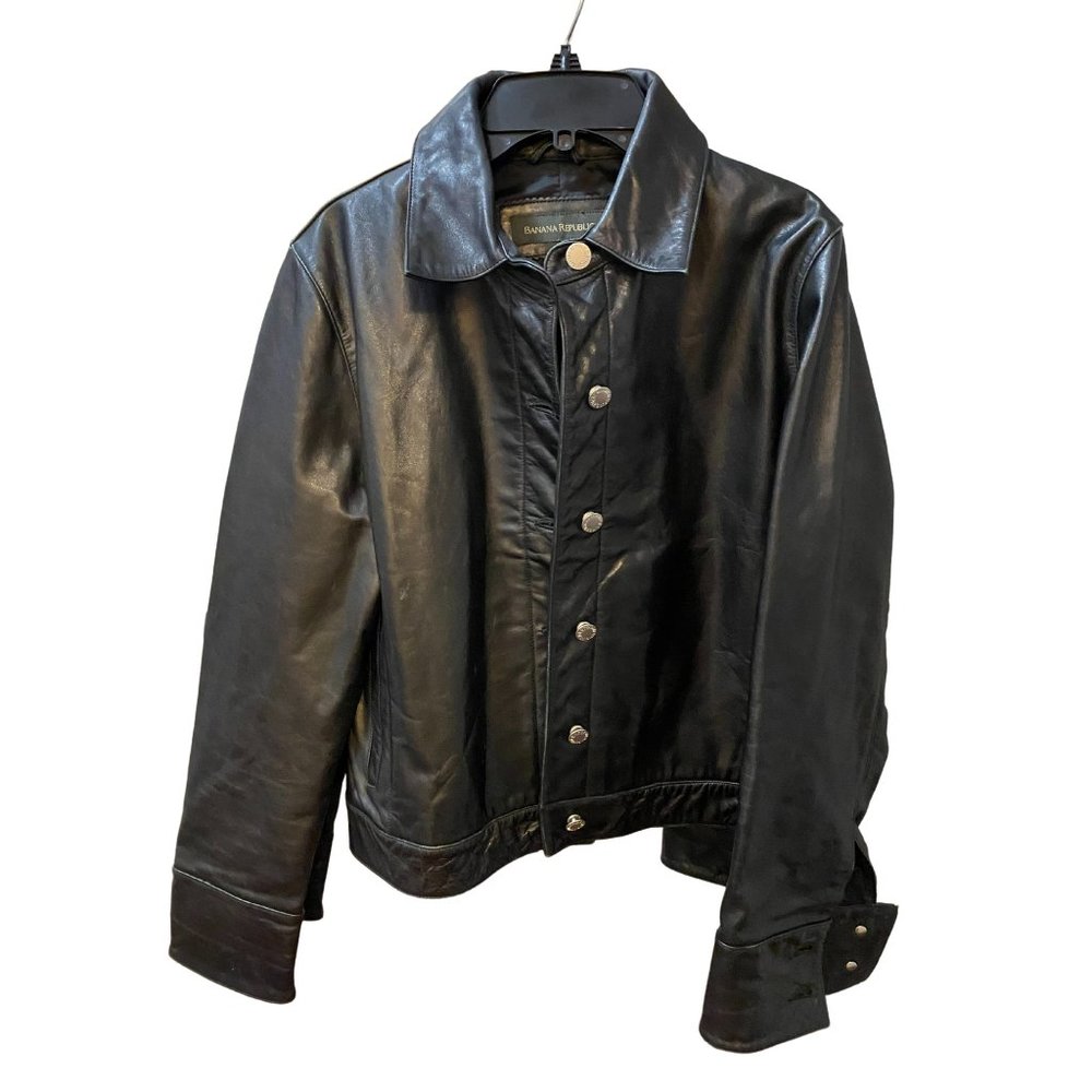 BANANA REPUBLIC WOMEN'S SOFT GENUINE LEATHER BUTTON UP MOTO JACKET
